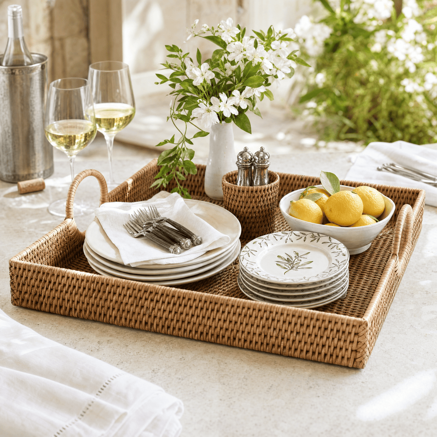 Hand Woven Wicker Rattan Large Square Tray