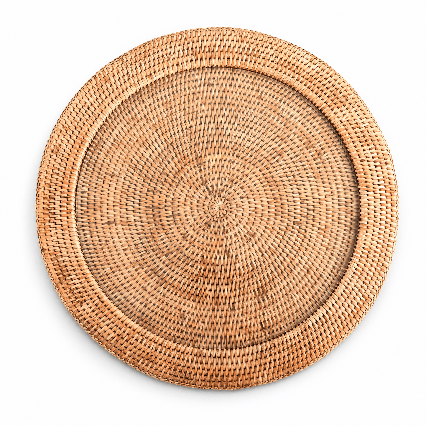 Round Serving Tray Hand Woven Wicker Rattan - Glass Insert
