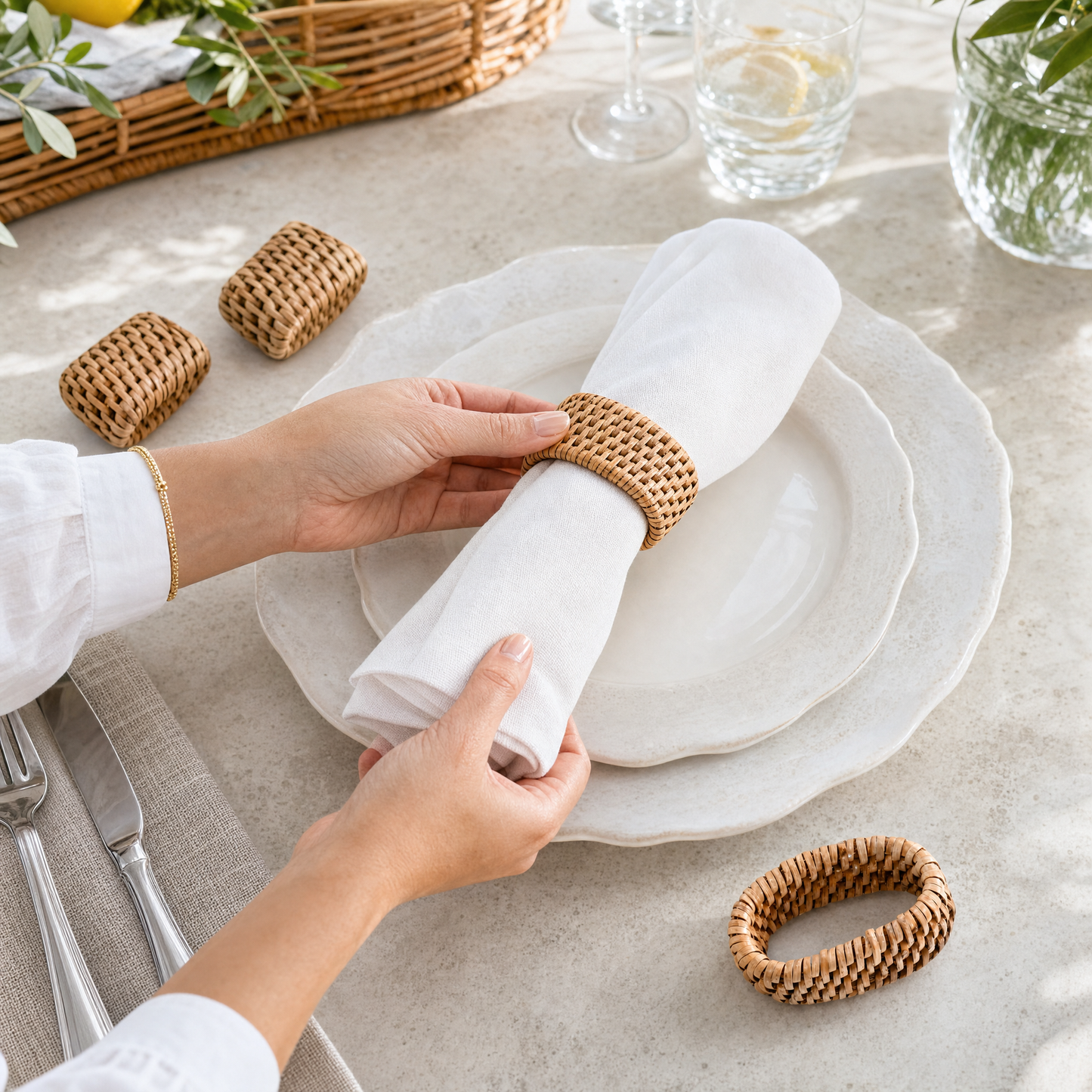 Hand Woven Rattan Napkin Ring - Set of 4