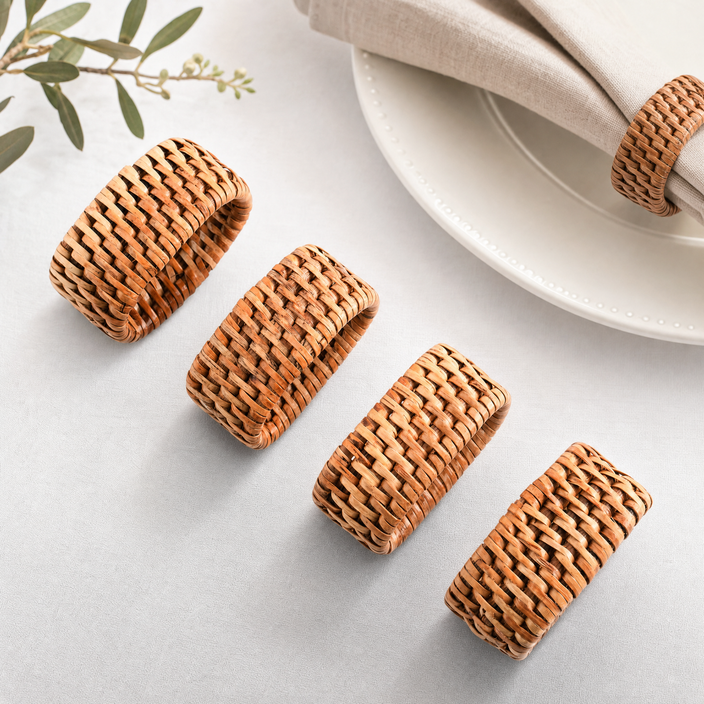Hand Woven Rattan Napkin Ring - Set of 4