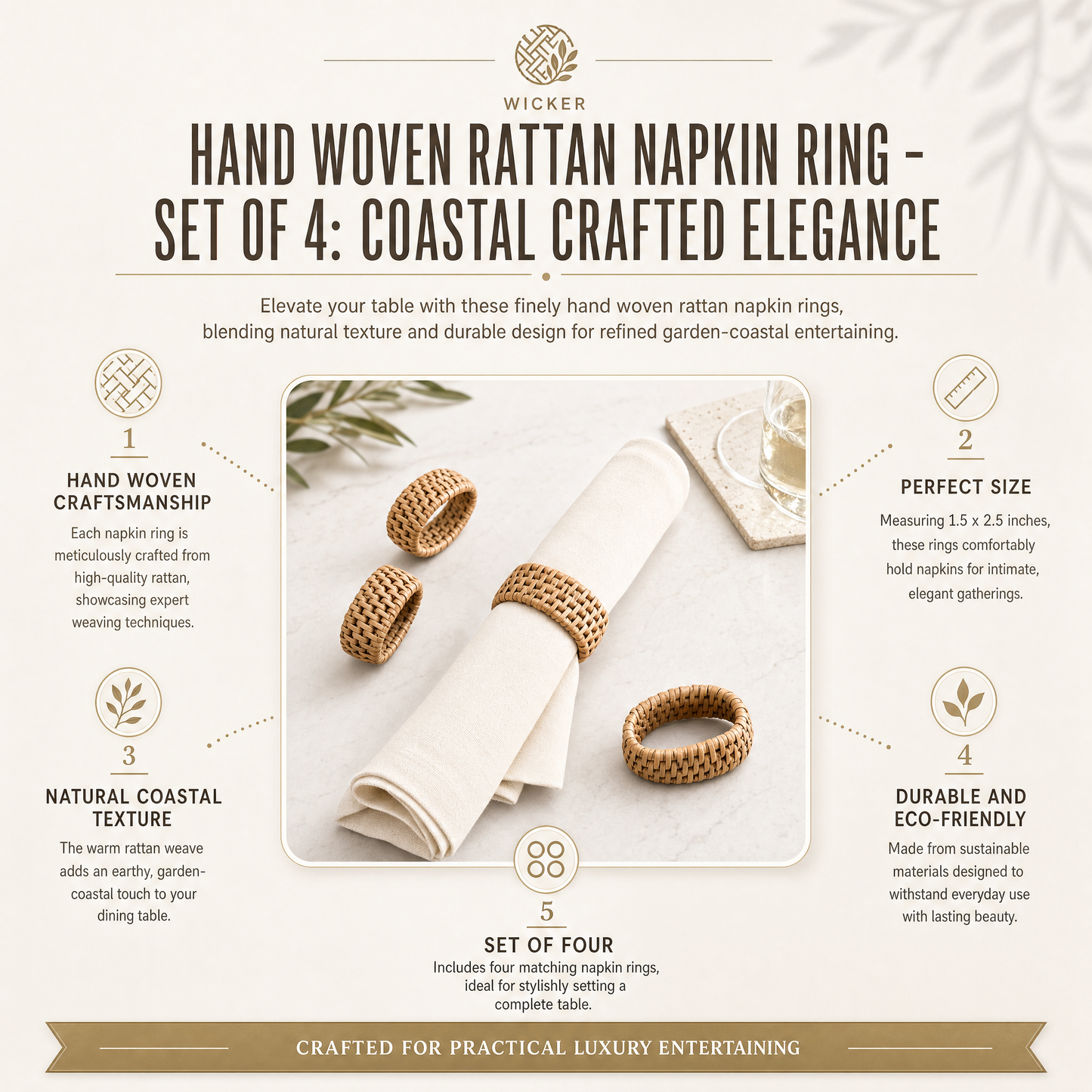 Hand Woven Rattan Napkin Ring - Set of 4