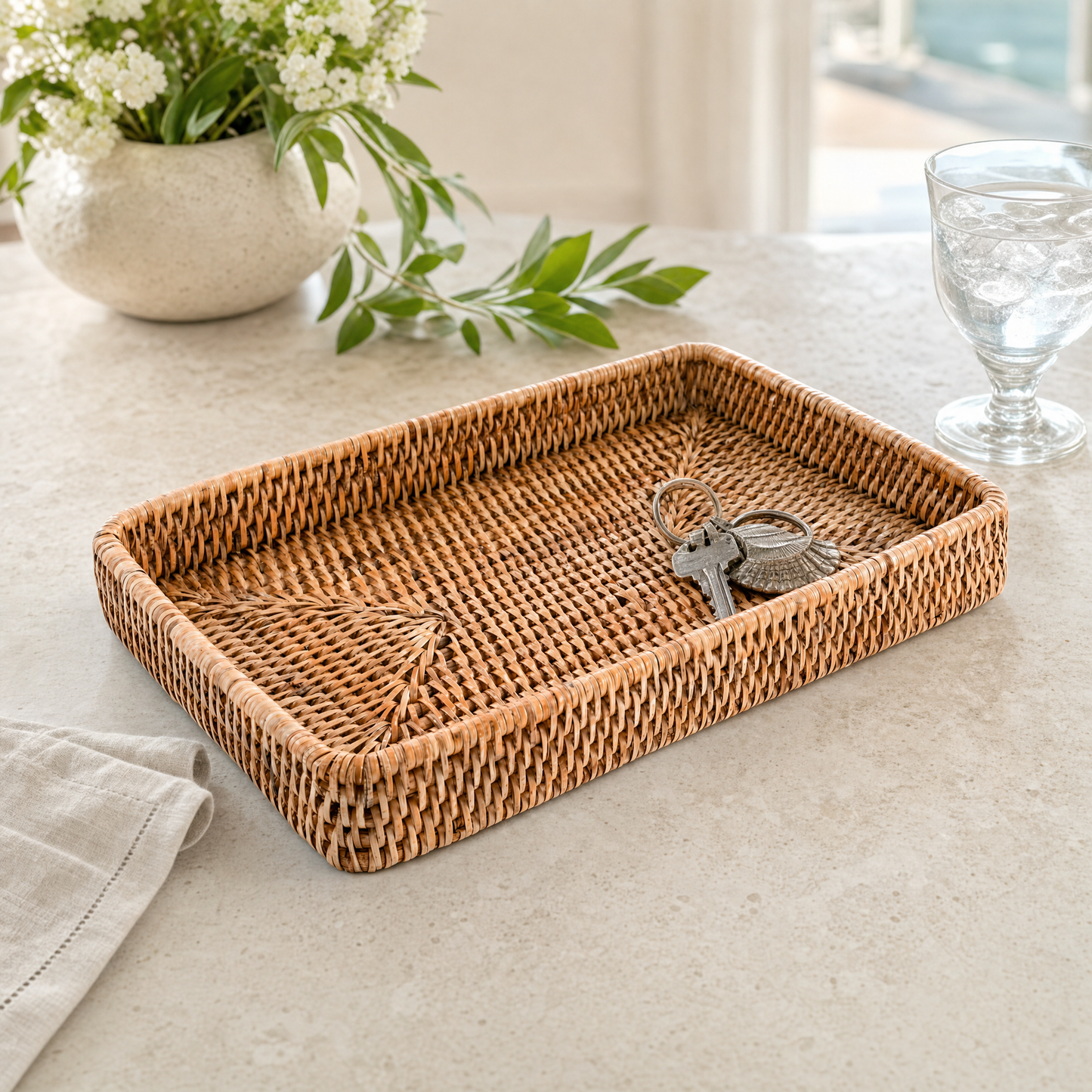 Catchall Tray Hand Woven Wicker Rattan