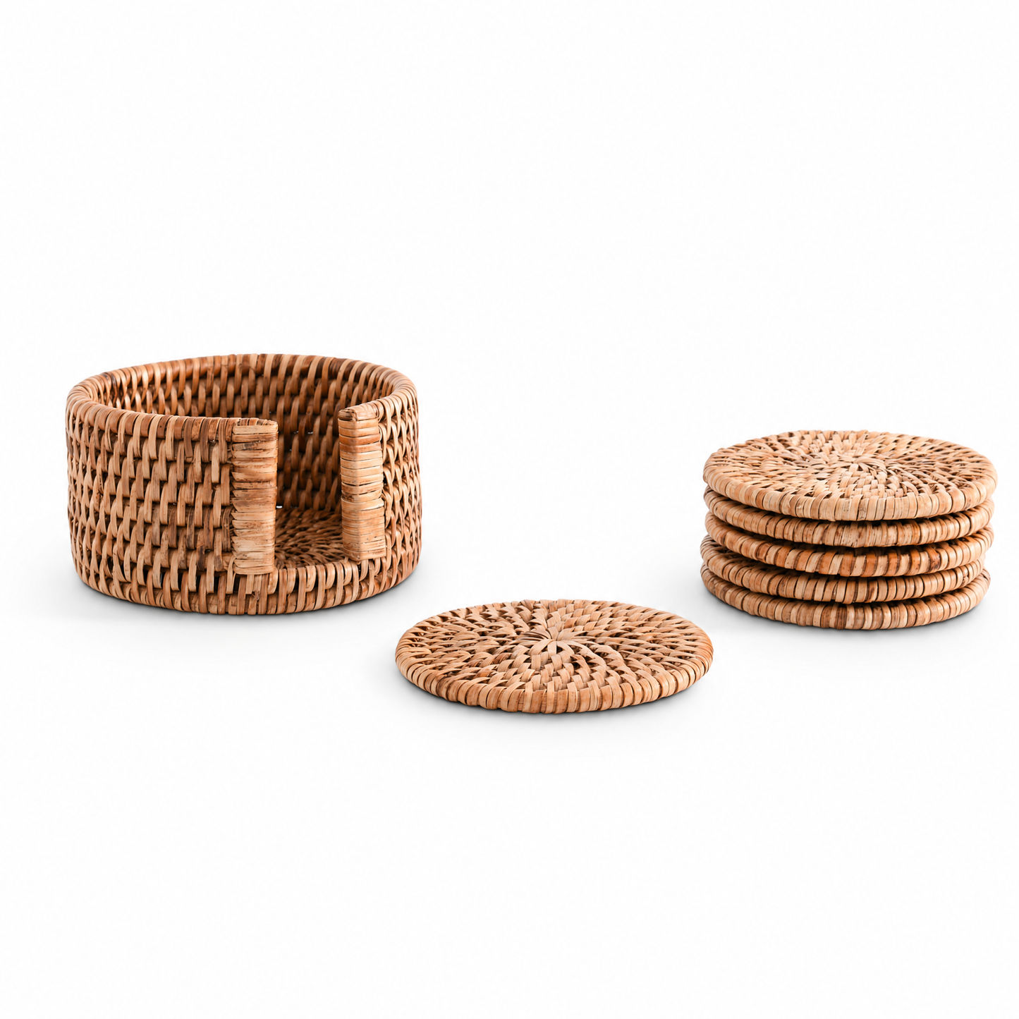 Hand Woven Rattan Wicker Coaster Set - 6 Coasters