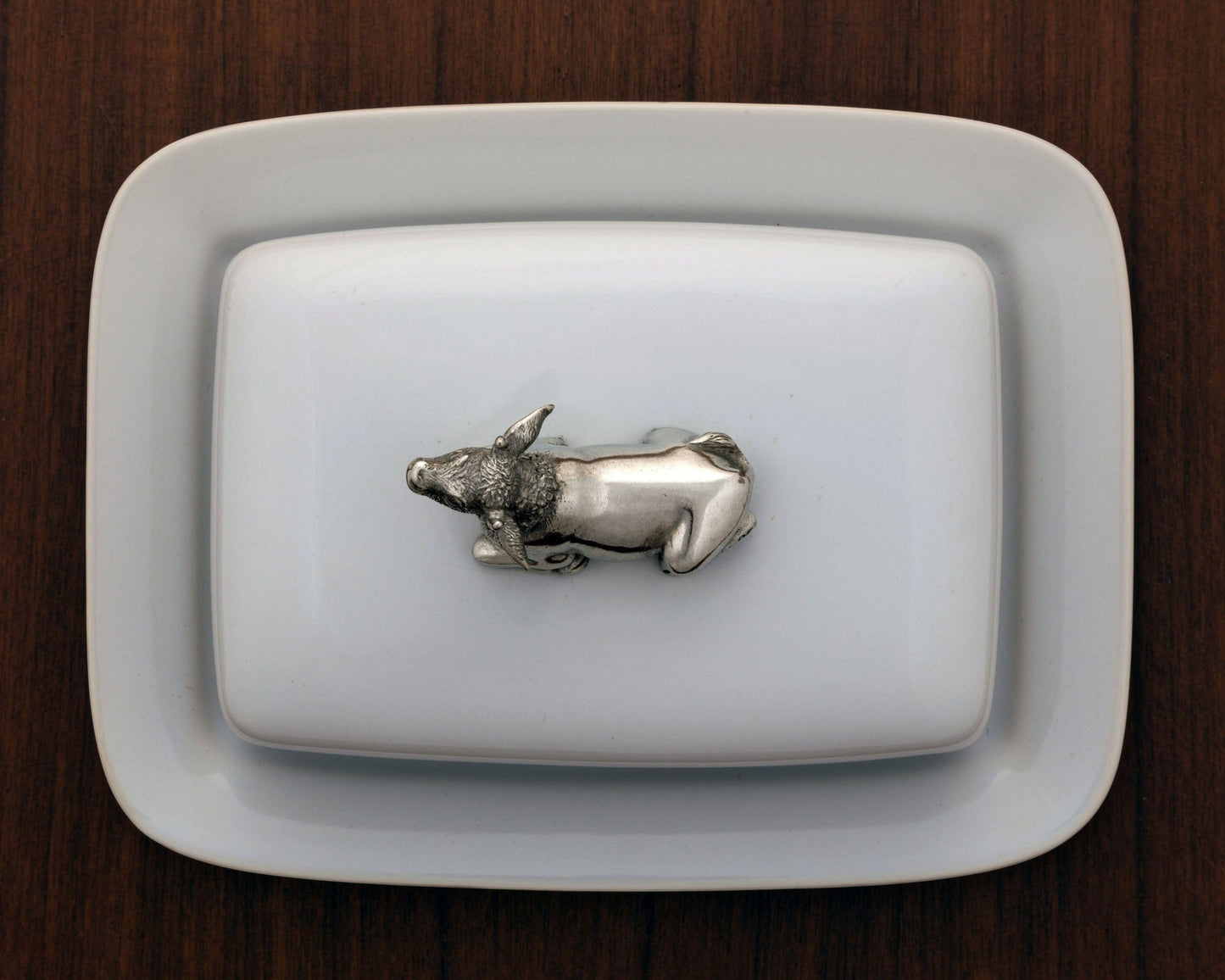 Stoneware Butter Dish with Pewter Mabel the Cow